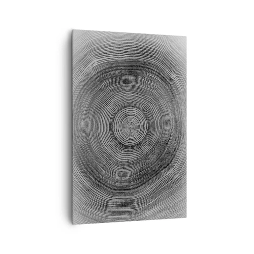 Impression sur toile - Image sur toile - Motif de cernes d'arbre noir et blanc montrant une coupe transversale du tronc - 80x120cm - Signe du temps - Décoration murale moderne pour le salon et la chambre ARTTOR
