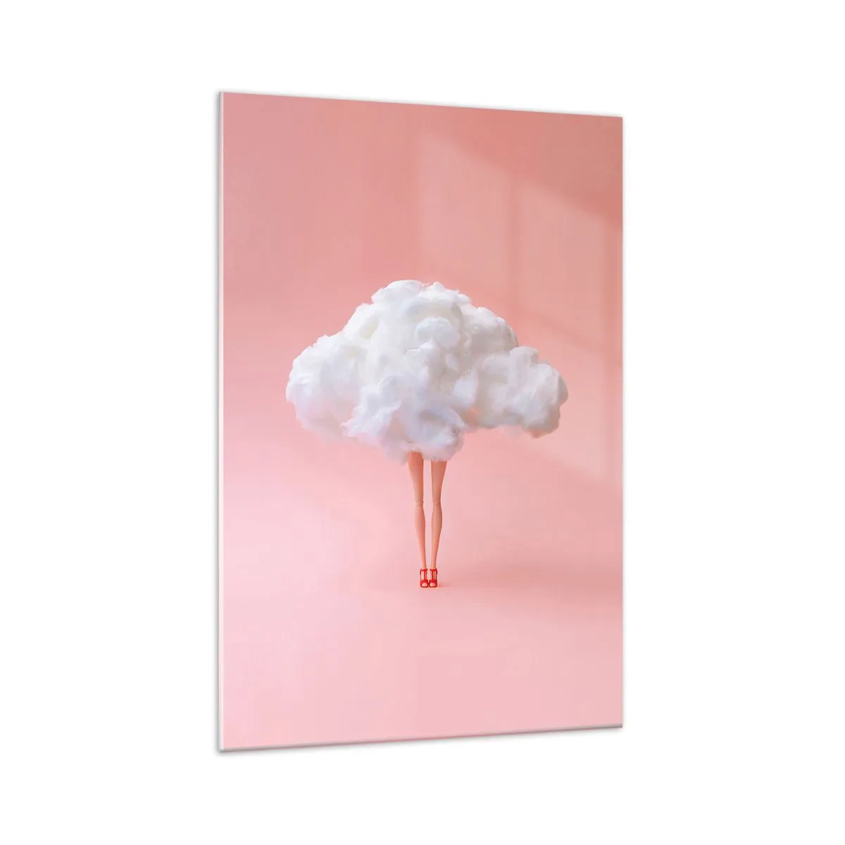 Impression sur verre - Image sur verre - Jambes dans un nuage sur fond rose - 70x100cm - Douce promesse - Décoration murale moderne pour le salon et la chambre ARTTOR
