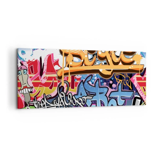 Impression sur toile - Image sur toile - Graffitis colorés avec inscriptions et illustrations dynamiques - 120x50cm - Fresques, fresques, fresques… - Décoration murale moderne pour le salon et la chambre ARTTOR