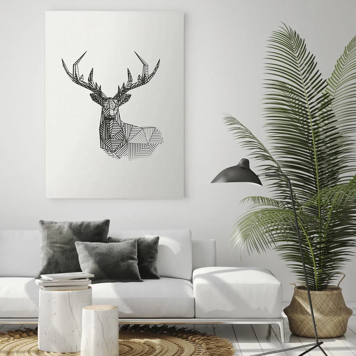 Impression sur verre - Image sur verre - Cerf cubiste composé de formes géométriques sur fond blanc - 50x70cm - Cerf dans un style cubique - Décoration murale moderne pour le salon et la chambre ARTTOR