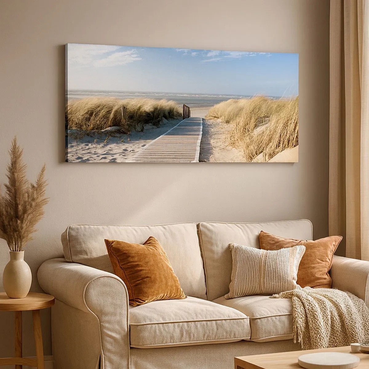 Impression sur toile - Image sur toile - Derrière la dune, dans le bruissement de l'herbe - 100x40 cm