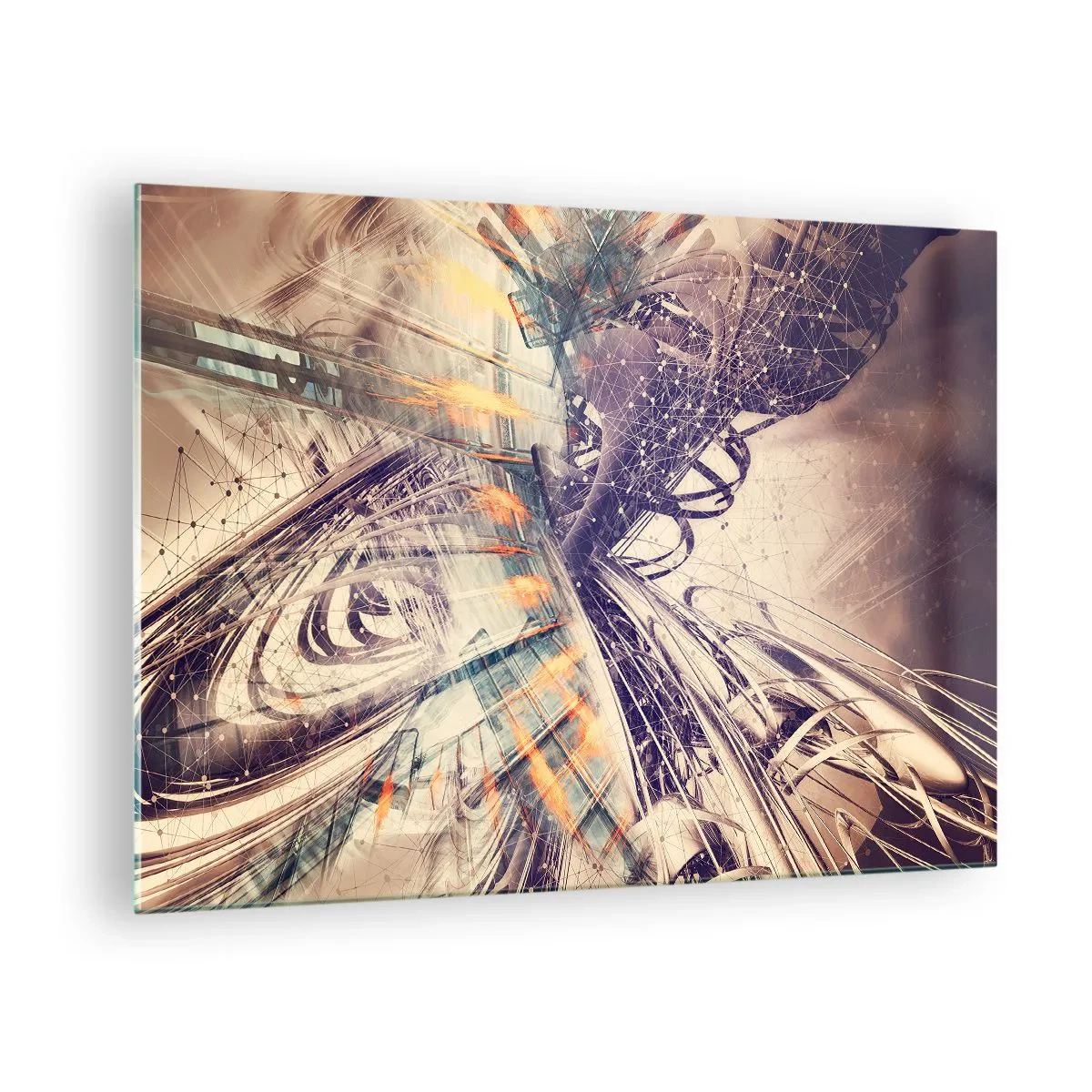 Impression sur verre - Image sur verre - Composition abstraite avec des lignes et des couleurs dynamiques - 70x50cm - En grande hâte - Décoration murale moderne pour le salon et la chambre ARTTOR