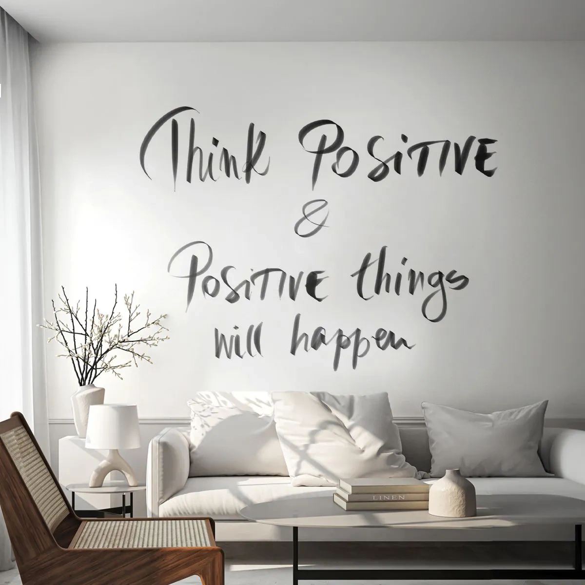 Papier Peint Photo Premium Sand - Citation de motivation en écriture noire élégante sur fond blanc - 100x70cm - Comment vivre? - Décoration murale moderne pour le salon et la chambre ARTTOR