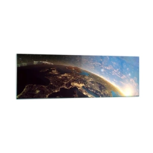 Impression sur verre - Image sur verre - Vue de la Terre depuis l'espace au lever du soleil - 160x50cm - Regardons-nous de loin - Décoration murale moderne pour le salon et la chambre ARTTOR