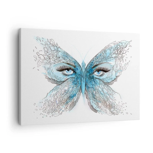 Impression sur toile - Image sur toile - Aquarelle artistique d'un papillon aux yeux bleus - 70x50cm - Mésange bleue Eros - Décoration murale moderne pour le salon et la chambre ARTTOR
