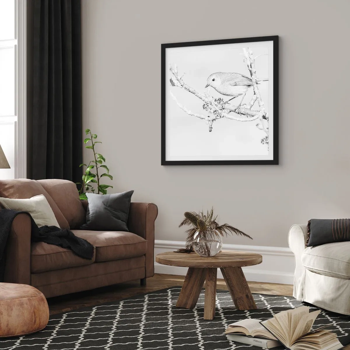 Affiche dans un cadre noir - Poster - Matin d'hiver - 60x60 cm