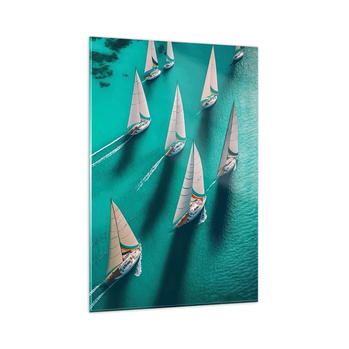 Impression sur verre - Image sur verre - Yachts sur l'eau turquoise en mouvement dynamique - 80x120cm - Dans une compétition avec le vent - Décoration murale moderne pour le salon et la chambre ARTTOR