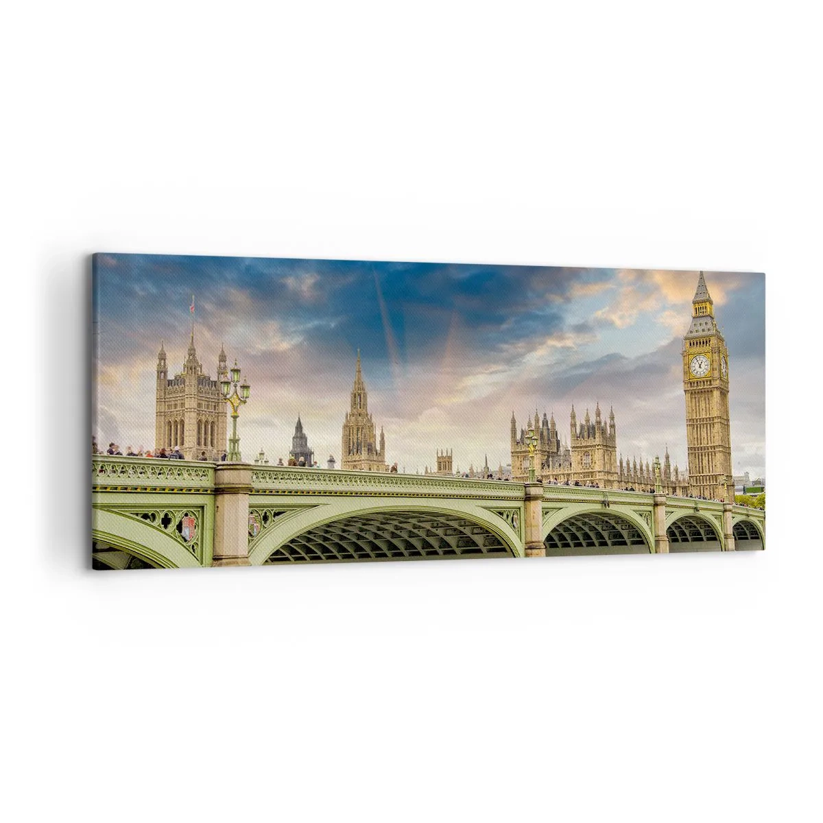 Impression sur toile - Image sur toile - Big Ben et le pont de Westminster contre le ciel au crépuscule - 120x50cm - Le temps s'est arrêté dans l'Empire - Décoration murale moderne pour le salon et la chambre ARTTOR