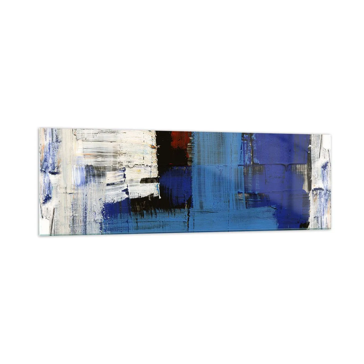 Impression sur verre - Image sur verre - Composition abstraite dans les tons de bleu et de blanc - 160x50cm - Secret de bleu - Décoration murale moderne pour le salon et la chambre ARTTOR