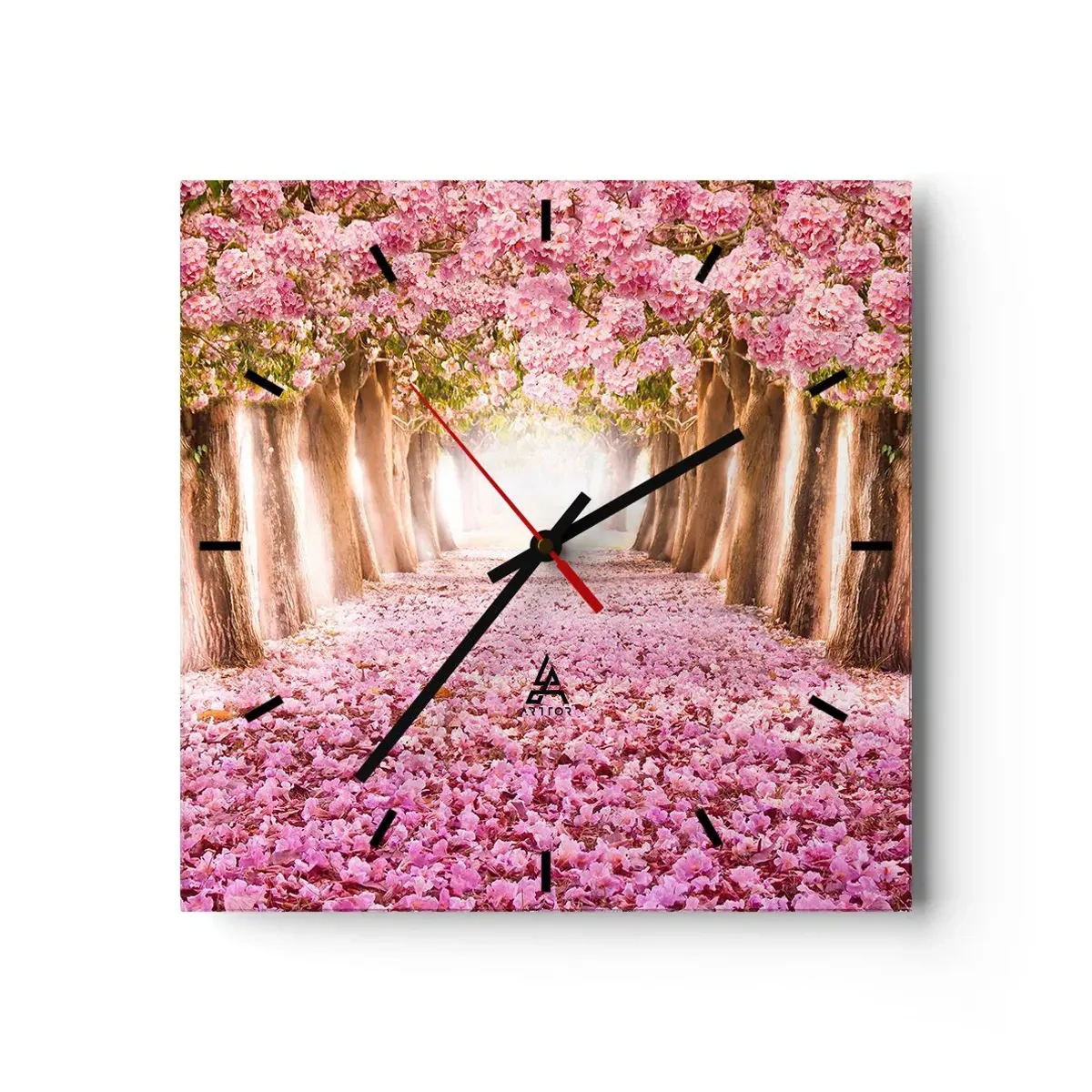 Horloge murale - Pendule murale - Une avenue d'arbres fleuris aux tons roses - 30x30cm - La route du paradis - Décoration murale moderne pour le salon et la chambre ARTTOR