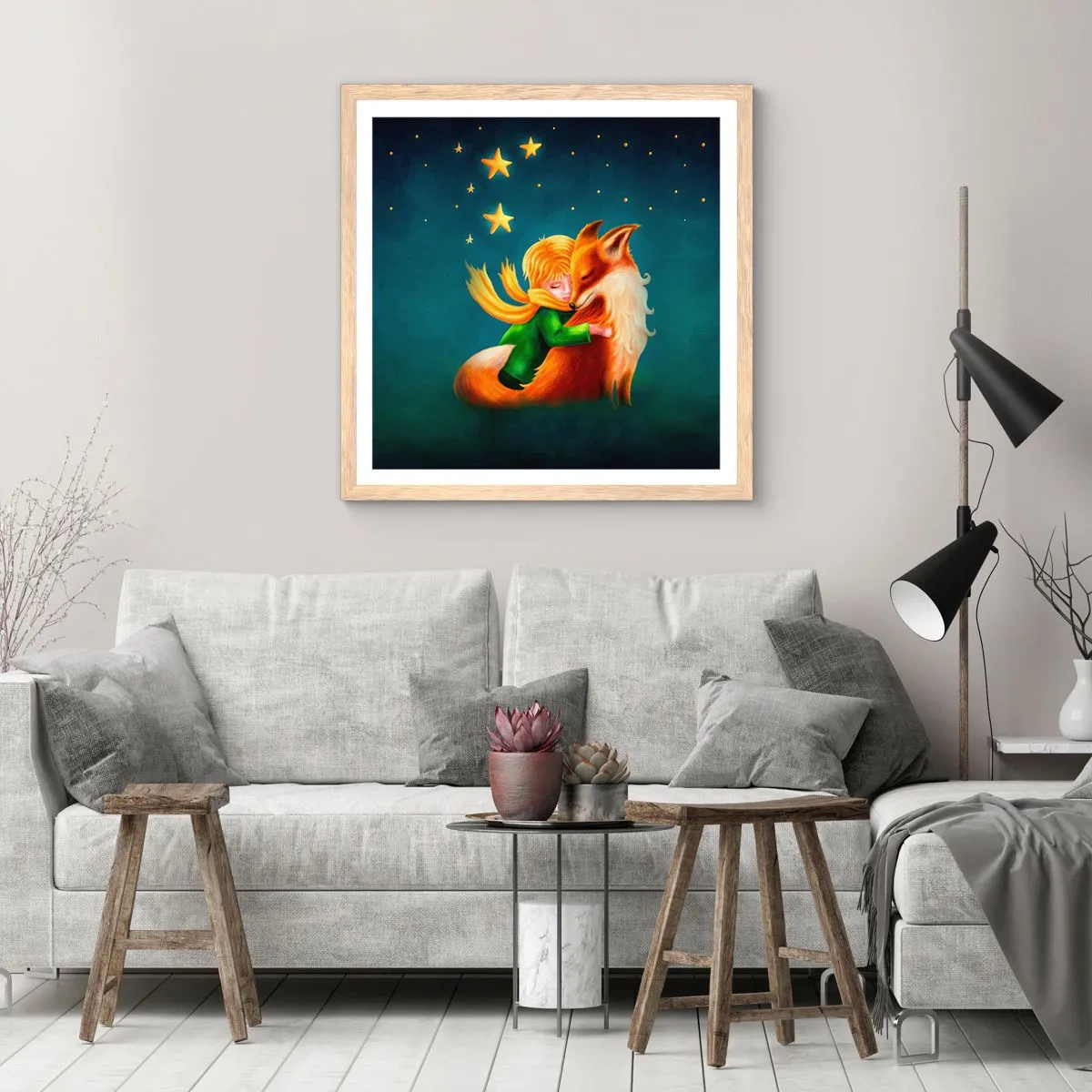 Affiche dans un chêne clair - Poster - Petit Prince - 40x40 cm