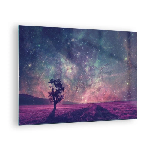 Impression sur verre - Image sur verre - Un arbre sur fond de ciel étoilé et de galaxie - 70x50cm - Sous un ciel magique - Décoration murale moderne pour le salon et la chambre ARTTOR