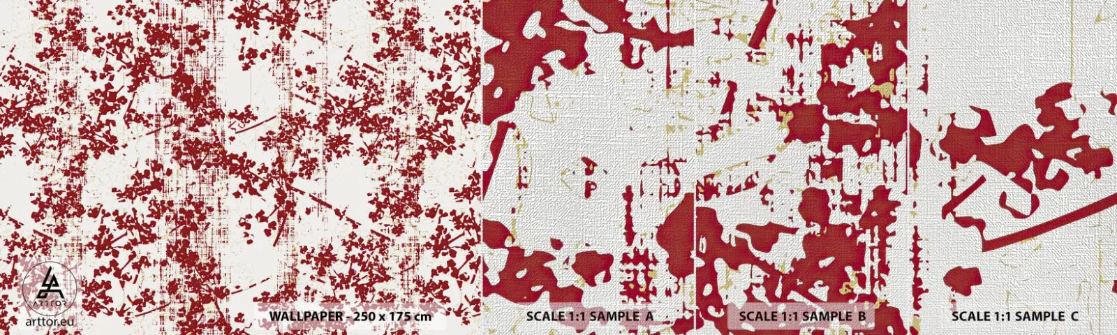 Échantillon de Papier Peint Premium Canvas - Comme un calicot ancien - Vieilli, Modèle, Fleurs - 100x30 cm