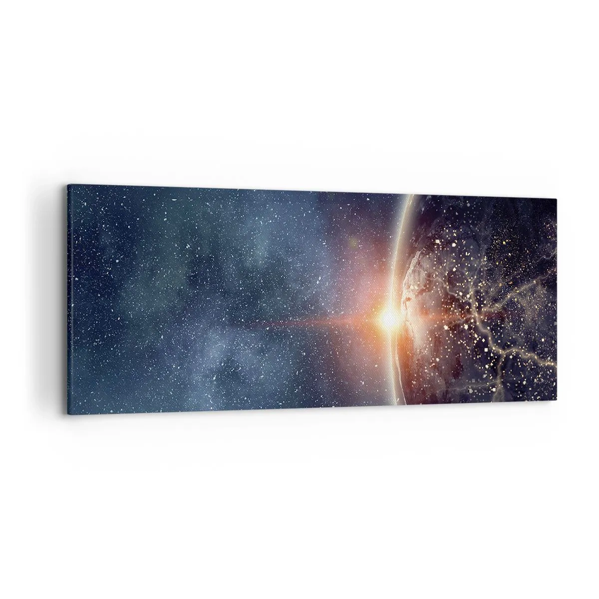 Impression sur toile - Image sur toile - La Terre vue de l'espace avec le soleil levant - 120x50cm - Dans une nouvelle perspective - Décoration murale moderne pour le salon et la chambre ARTTOR