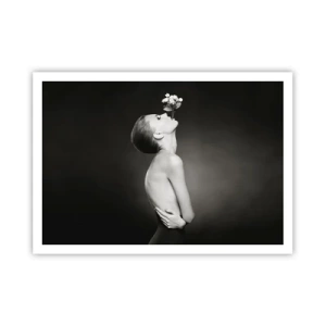 Affiche - Poster - Silhouette noire et blanche d'une femme avec une fleur - 100x70cm - Elégance excentrique - Décoration murale moderne pour le salon et la chambre ARTTOR