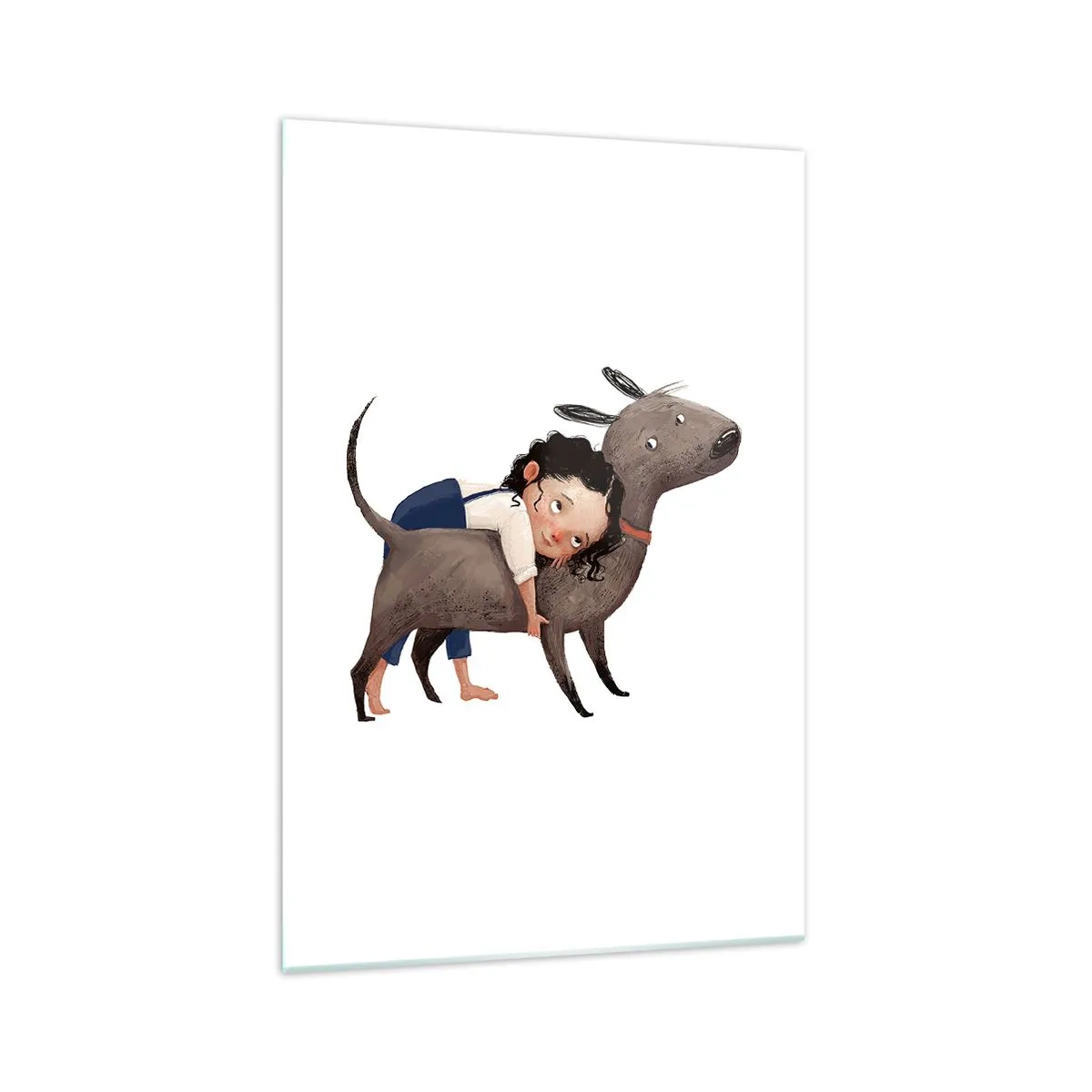 Impression sur verre - Image sur verre - Illustration de style dessin animé d'un enfant serrant un chien dans ses bras - 70x100cm - Les meilleurs amis - Décoration murale moderne pour le salon et la chambre ARTTOR