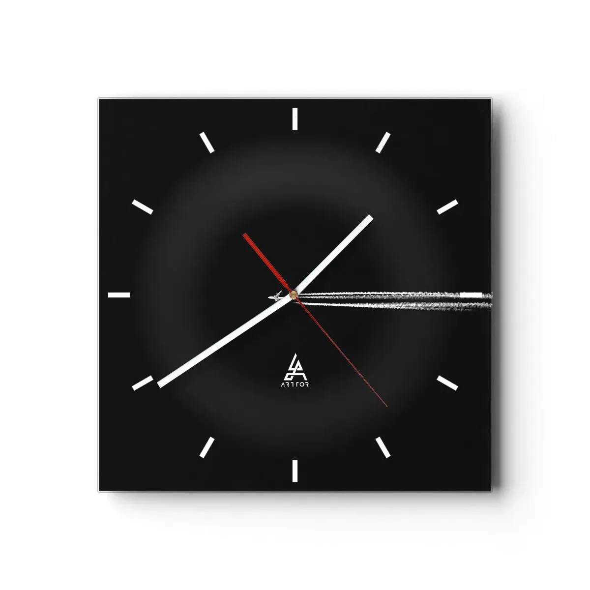 Horloge murale - Pendule murale - Un avion à réaction avec une traînée de condensation visible sur fond noir - 30x30cm - Dans une autre dimension - Décoration murale moderne pour le salon et la chambre ARTTOR
