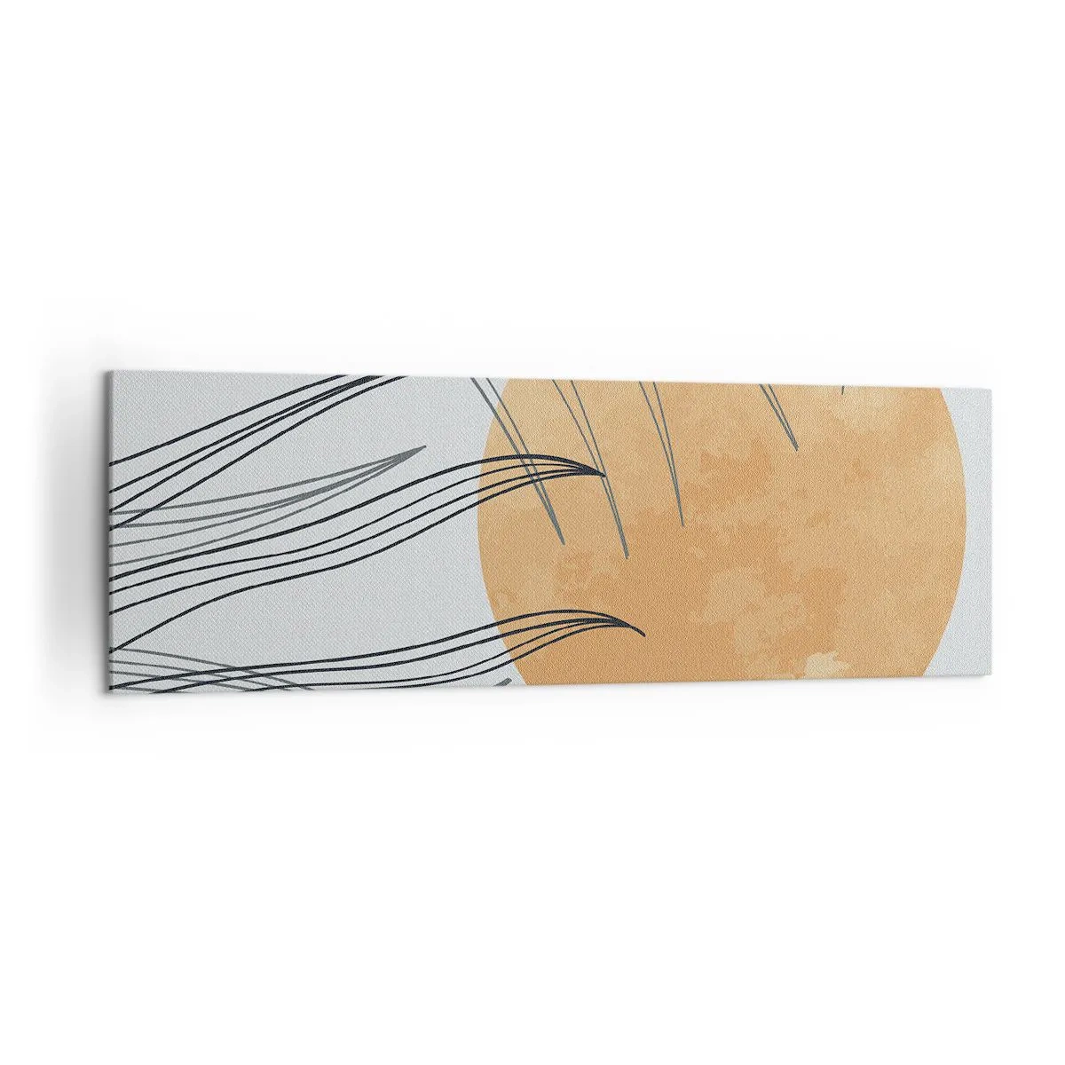 Impression sur toile - Image sur toile - Brins d'herbe abstraits sur fond de grand soleil orange - 160x50cm - Toujours vers le soleil - Décoration murale moderne pour le salon et la chambre ARTTOR