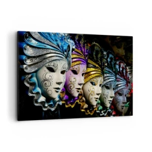 Impression sur toile - Image sur toile - Masques vénitiens de différentes couleurs avec des motifs décoratifs - 100x70cm - Mystère en or et argent - Décoration murale moderne pour le salon et la chambre ARTTOR