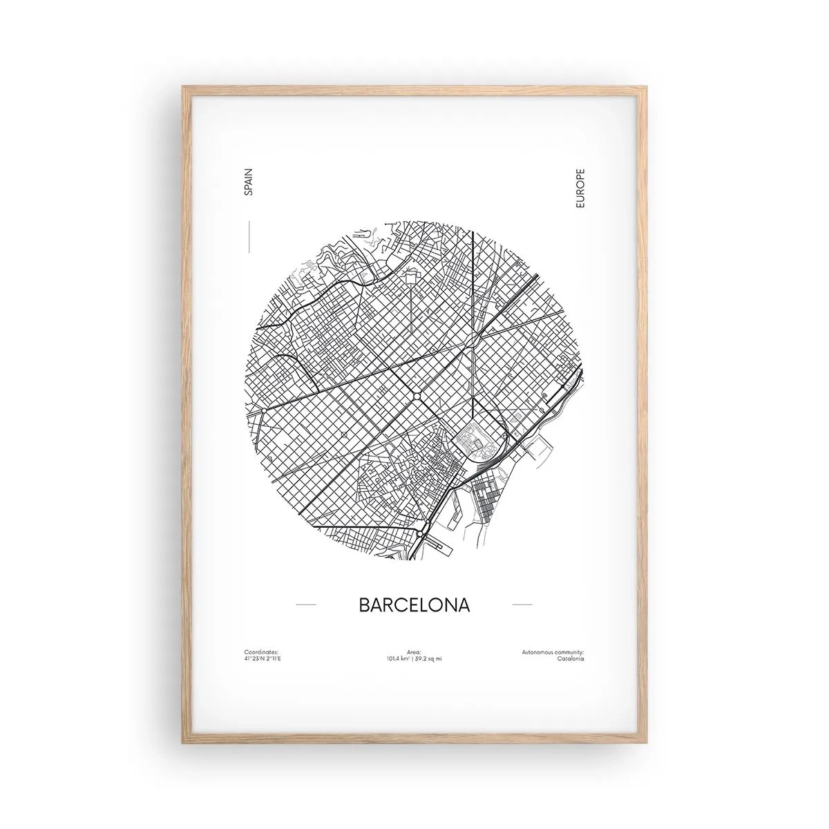 Affiche dans un chêne clair - Poster - Anatomie de Barcelone - 70x100 cm