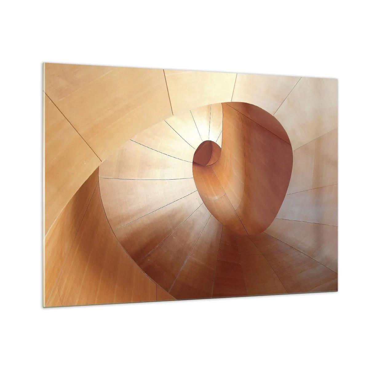 Impression sur verre - Image sur verre - Structure architecturale en spirale en bois aux couleurs chaudes - 100x70cm - Serpentin architectural - Décoration murale moderne pour le salon et la chambre ARTTOR