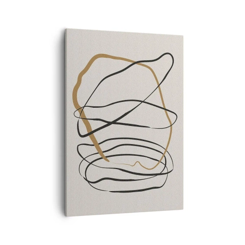 Impression sur toile - Image sur toile - Lignes artistiques en noir et or sur fond clair - 50x70cm - Composition – danse en boucle - Décoration murale moderne pour le salon et la chambre ARTTOR