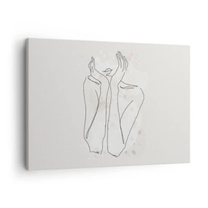 Impression sur toile - Image sur toile - Ligne de contour montrant les mains d'une femme sur un fond clair - 70x50cm - Instant de rêve - Décoration murale moderne pour le salon et la chambre ARTTOR