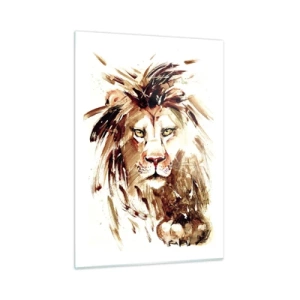 Impression sur verre - Image sur verre - Portrait à l'aquarelle d'un lion sur fond blanc - 50x70cm - Force et dignité - Décoration murale moderne pour le salon et la chambre ARTTOR