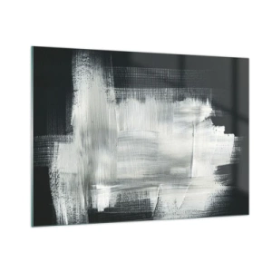 Impression sur verre - Image sur verre - Abstraction minimaliste en noir et blanc - 100x70cm - Tissé à la verticale et à l'horizontale - Décoration murale moderne pour le salon et la chambre ARTTOR