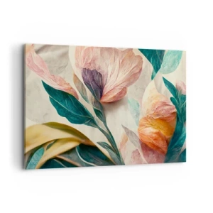 Impression sur toile - Image sur toile - Fleurs colorées de style tropical sur fond clair - 120x80cm - Fleurs des îles du sud - Décoration murale moderne pour le salon et la chambre ARTTOR