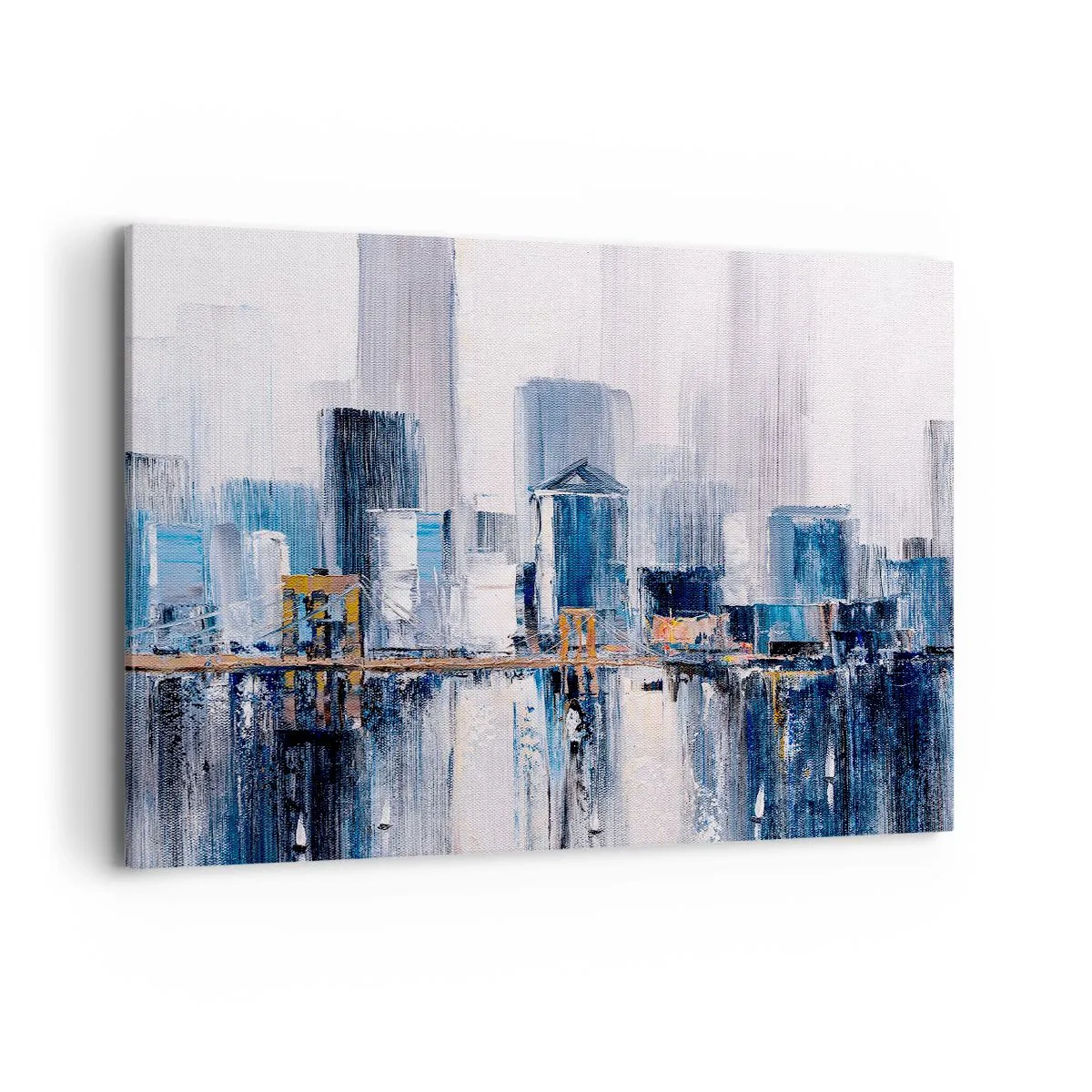 Impression sur toile - Image sur toile - Panorama urbain abstrait avec des nuances de bleu et de jaune - 100x70cm - Impression new-yorkaise - Décoration murale moderne pour le salon et la chambre ARTTOR
