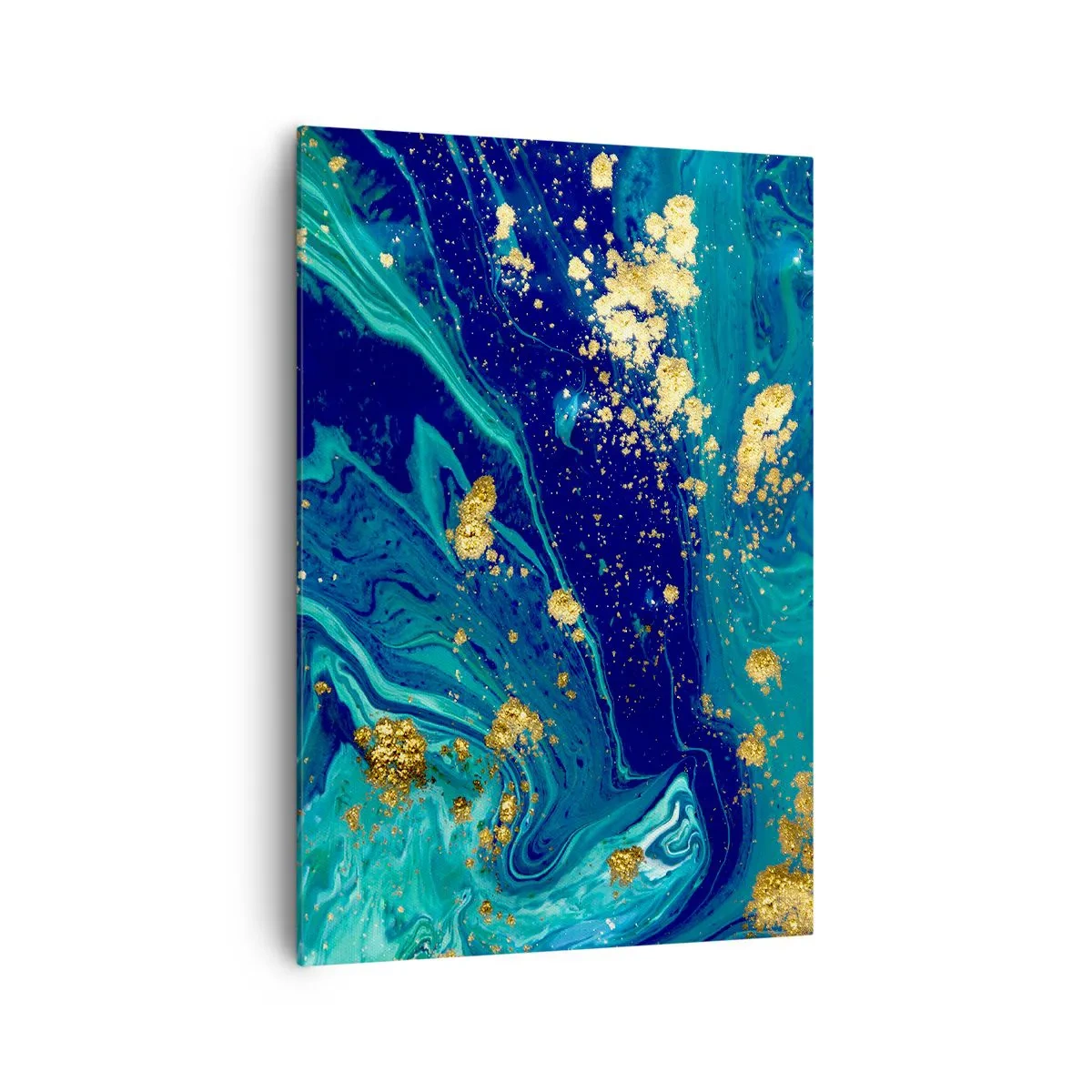 Impression sur toile - Image sur toile - Une composition abstraite avec des accents bleus, verts et dorés. - 70x100cm - Les pétales du soleil - Décoration murale moderne pour le salon et la chambre ARTTOR