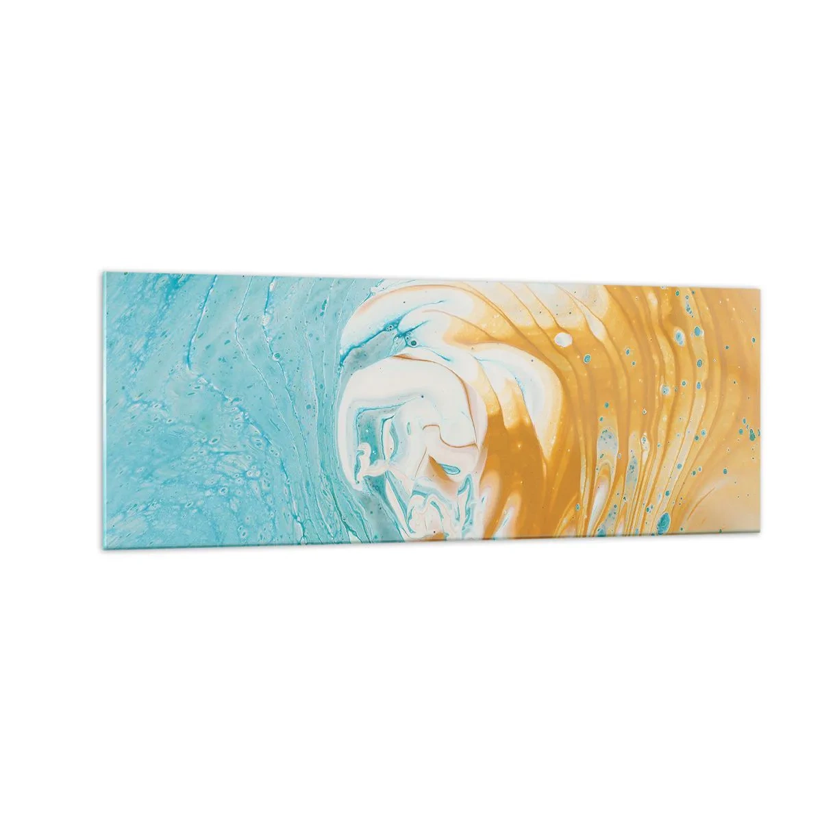 Impression sur verre - Image sur verre - Vagues abstraites dans des tons de bleu et d'or sur toile - 140x50cm - Tourbillon pastel - Décoration murale moderne pour le salon et la chambre ARTTOR