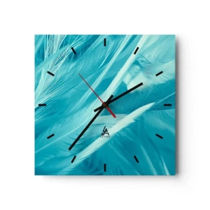 Horloge murale - Pendule murale - Gros plan de délicates plumes turquoises - 30x30cm - Se noyer dans les plumes - Décoration murale moderne pour le salon et la chambre ARTTOR