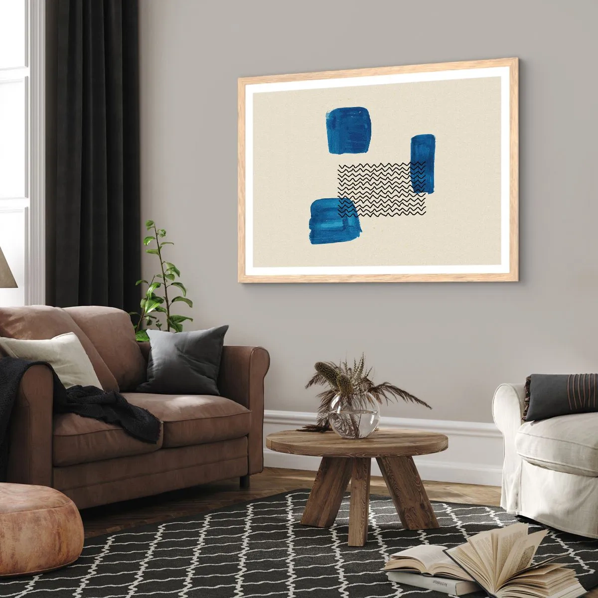 Affiche dans un chêne clair - Poster - Quatuor abstrait - 70x50 cm