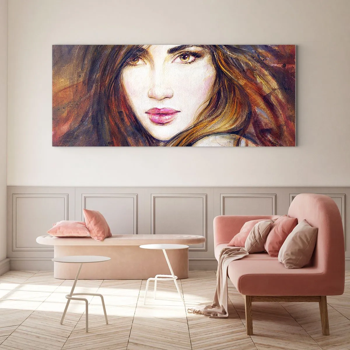 Impression sur verre - Image sur verre - Portrait d'une femme dans un style pictural - 140x50cm - Un sou pour vos pensées - Décoration murale moderne pour le salon et la chambre ARTTOR