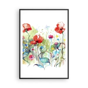 Affiche dans un cadre noir - Poster - Prairie de fleurs en mai - 70x100 cm
