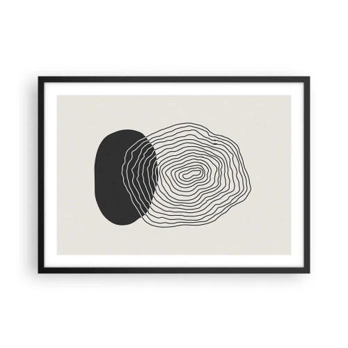Affiche dans un cadre noir - Poster - Motif abstrait avec des lignes et des formes en noir et blanc - 70x50cm - Durabilité et oscillation - Décoration murale moderne pour le salon et la chambre ARTTOR