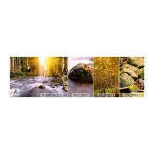 Échantillon de Papier Peint Autocollant Deluxe Sticker - Malachite dans un cadre argent et or - Paysage, Ruisseau de montagne, Forêt - 100x30 cm