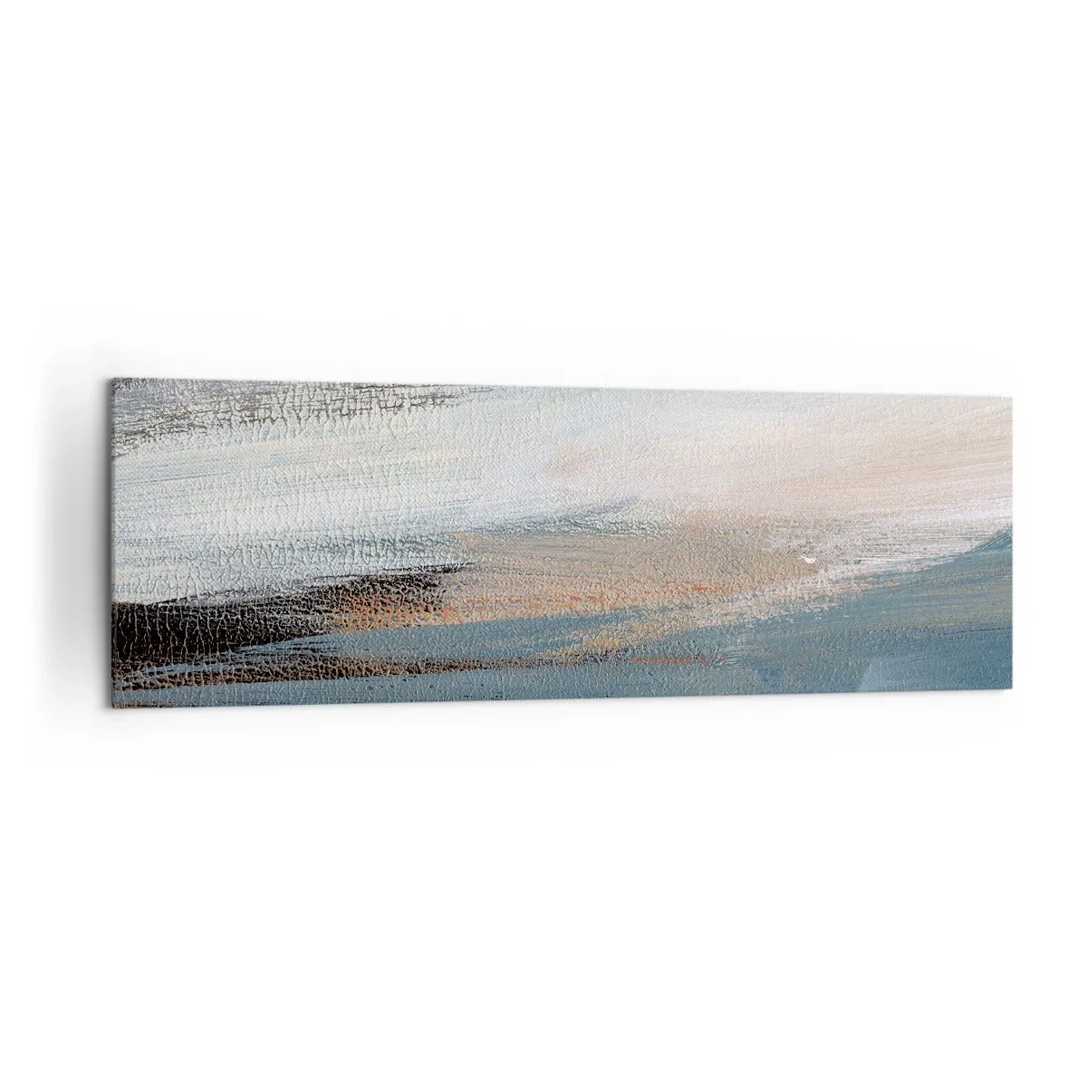 Impression sur toile - Image sur toile - Paysage abstrait dans des tons sobres de bleu et de beige - 160x50cm - Abstraction : paysage nordique - Décoration murale moderne pour le salon et la chambre ARTTOR