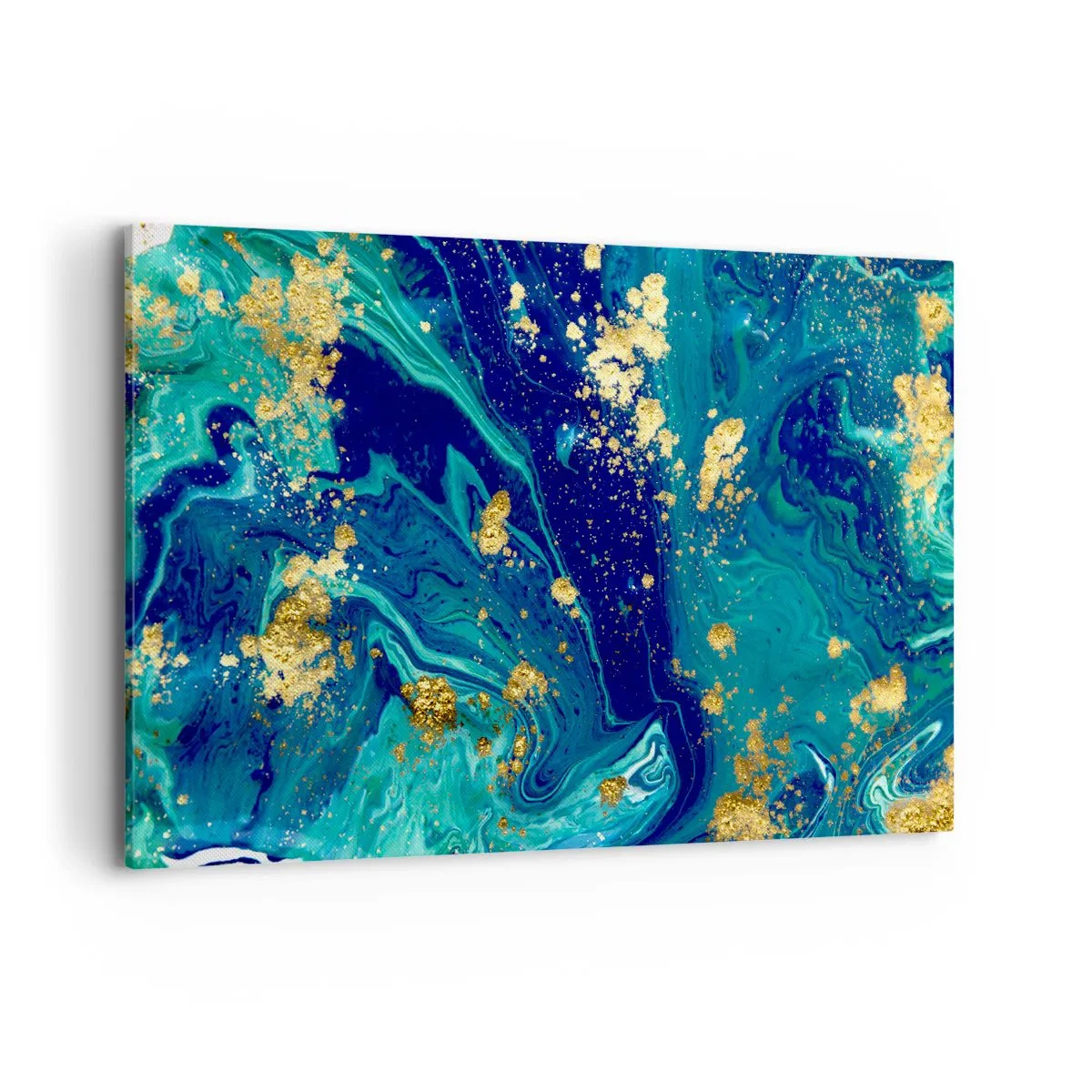 Impression sur toile - Image sur toile - Une composition abstraite avec des accents bleus, verts et dorés. - 120x80cm - Les pétales du soleil - Décoration murale moderne pour le salon et la chambre ARTTOR