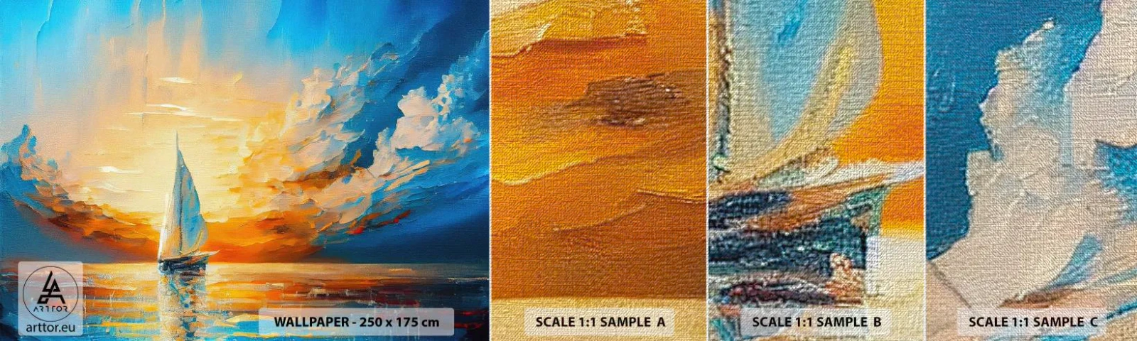 Échantillon de Papier Peint Premium Canvas - Expédition en or - Paysage, Nautique, Voilier - 100x30 cm