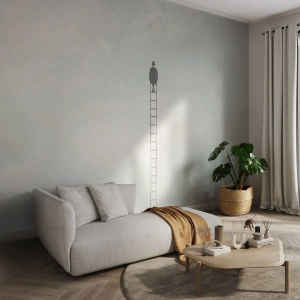 Papier Peint Photo Premium Sand - Une silhouette au sommet d'une échelle dans un paysage surréaliste - 100x70cm - Se soulever au-dessus - Décoration murale moderne pour le salon et la chambre ARTTOR