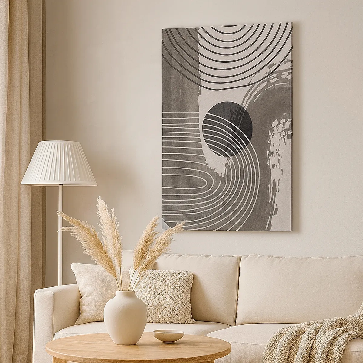 Impression sur toile - Image sur toile - Lignes géométriques et ovales dans des tons monochromes - 50x70cm - L'ovale gagne - Décoration murale moderne pour le salon et la chambre ARTTOR