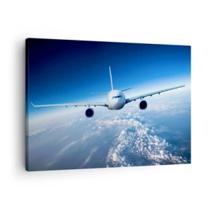 Impression sur toile - Image sur toile - Un avion volant au-dessus des nuages contre un ciel bleu - 70x50cm - Je vole parce que je le veux - Décoration murale moderne pour le salon et la chambre ARTTOR