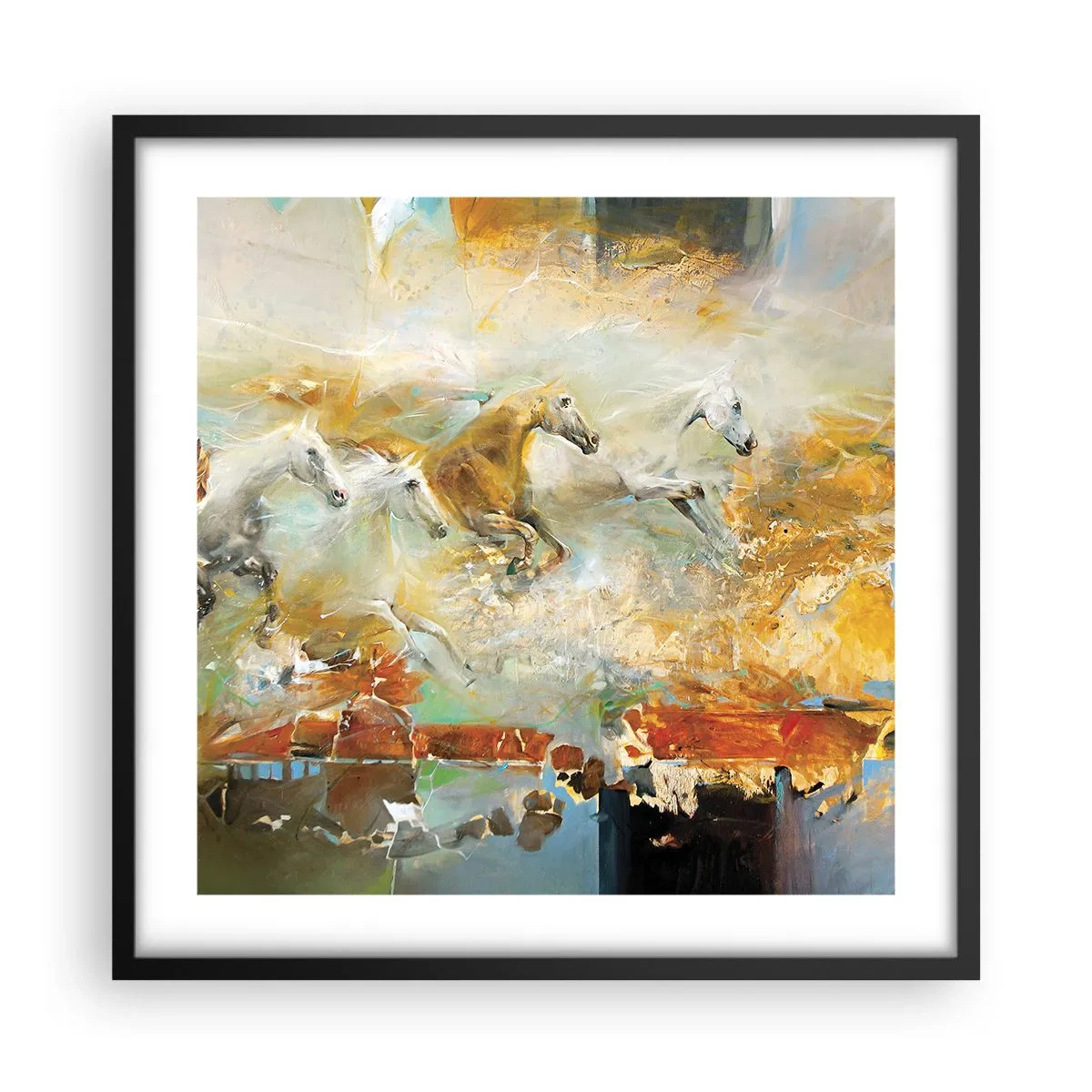 Affiche dans un cadre noir - Poster - Au galop vers la lumière - 50x50 cm