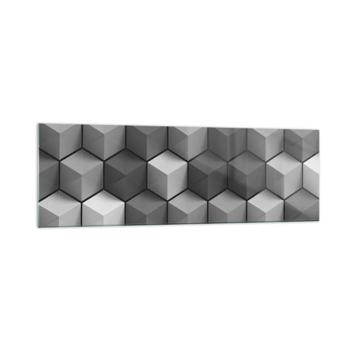 Impression sur verre - Image sur verre - Composition géométrique de cubes dans les tons de gris et de noir - 160x50cm - Puzzle cubiste - Décoration murale moderne pour le salon et la chambre ARTTOR