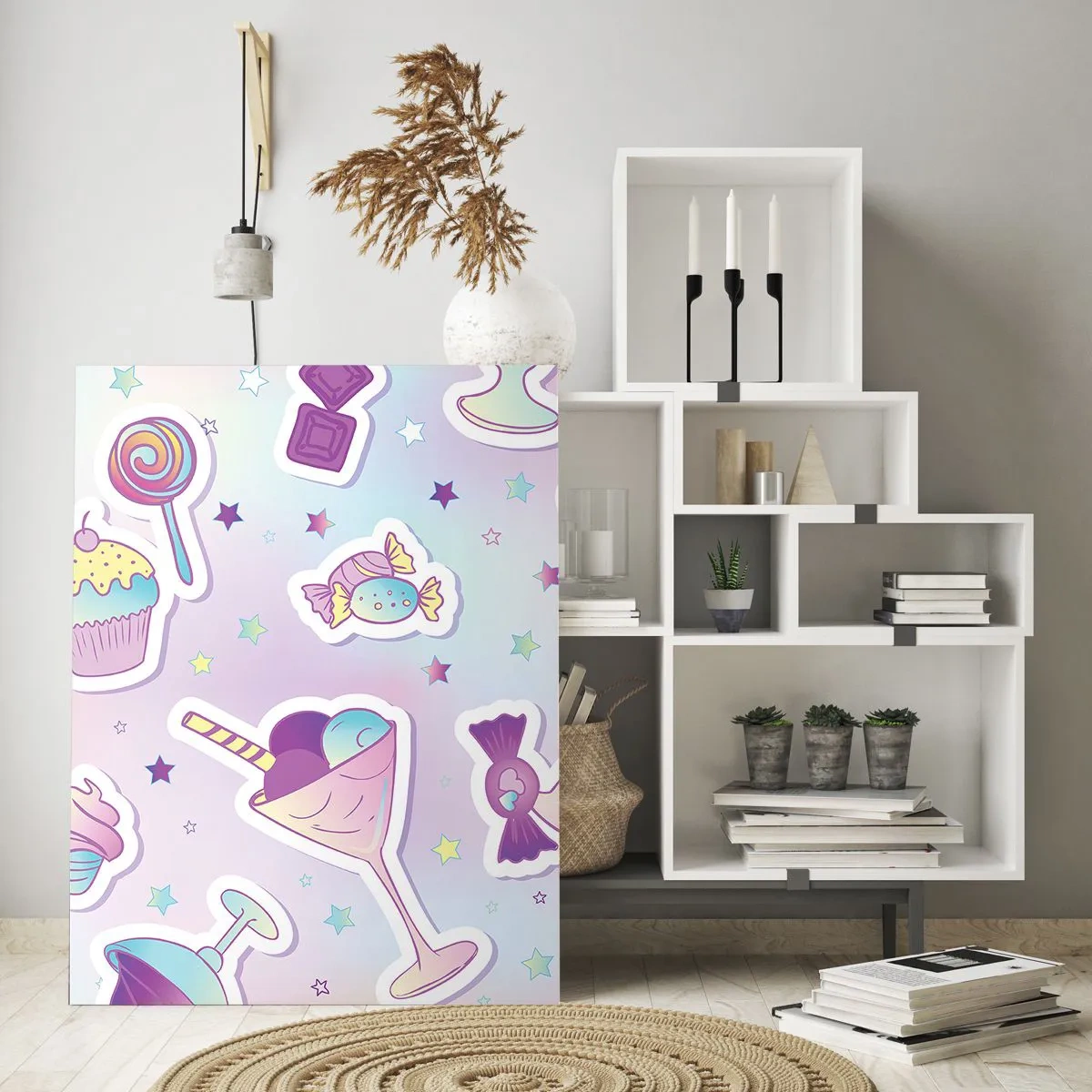 Impression sur verre - Image sur verre - Motif de bonbons colorés sur fond pastel - 50x70cm - Pour que tous les jours soit un anniversaire - Décoration murale moderne pour le salon et la chambre ARTTOR