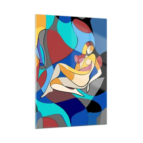 Impression sur verre - Image sur verre - Femme cubiste dans une composition abstraite - 50x70cm - Nu cubiste - Décoration murale moderne pour le salon et la chambre ARTTOR