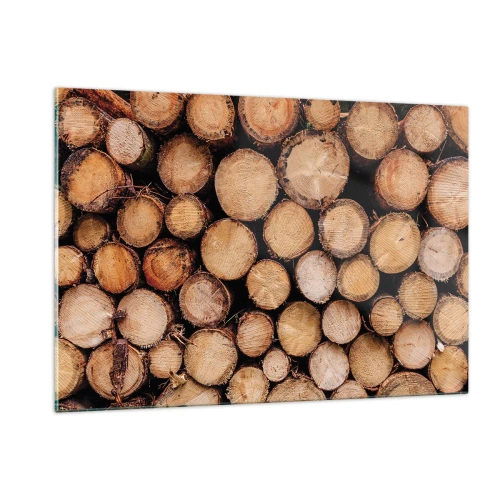 Impression sur verre - Image sur verre - Troncs d'arbres disposés verticalement avec des cernes de croissance visibles - 120x80cm - Nouveau commencement - Décoration murale moderne pour le salon et la chambre ARTTOR